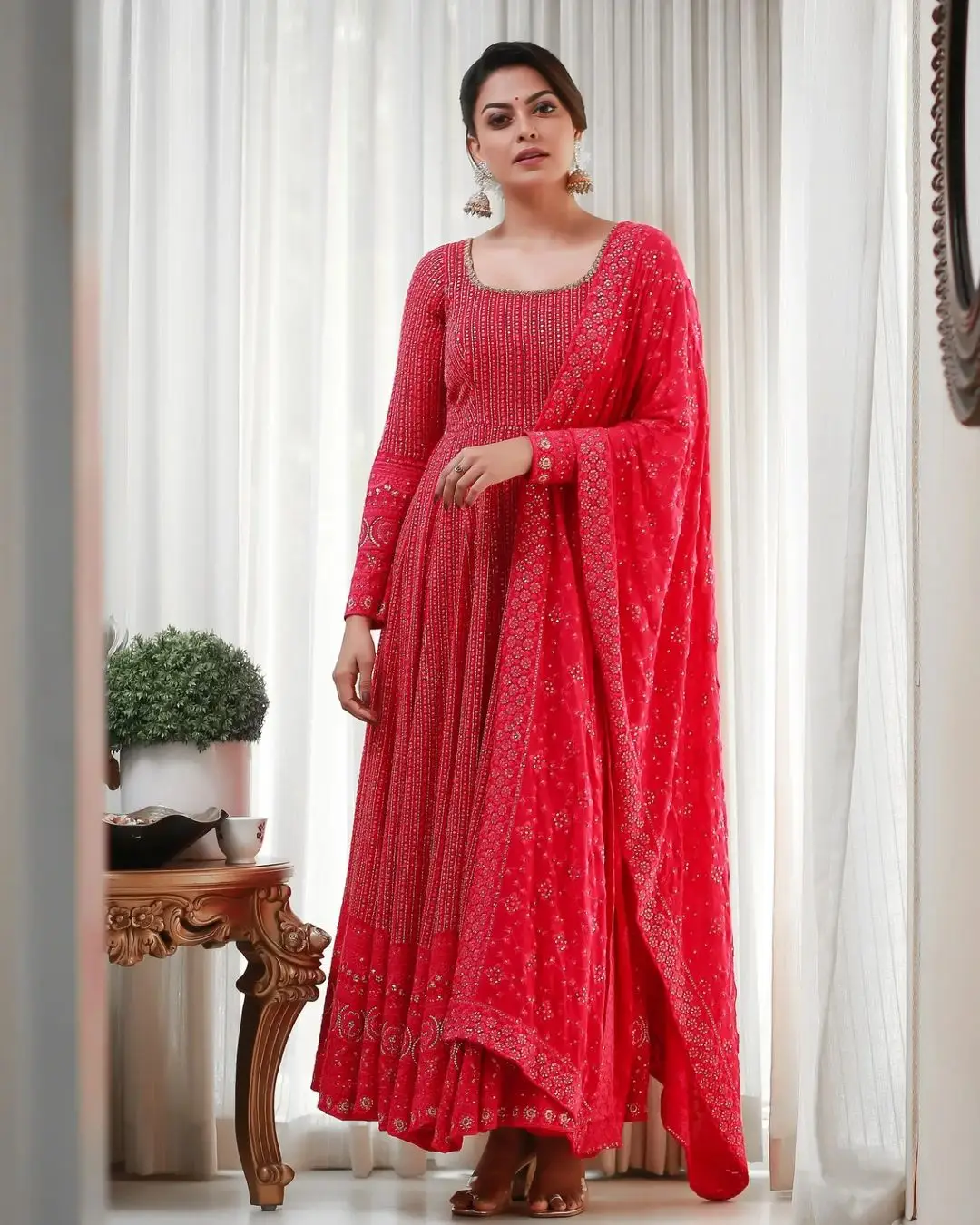 Anusree Nair In South Indian Traditional Red Gown